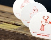 Christmas Coaster Set - Holiday Letterpress Coasters Reindeer Santa Snowman