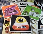Trick or Treat Trip-tic - Three 5 x 5 inch Halloween Candy Monster Digital Prints - Open Ended and Signed by Artist