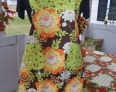 Orange and Lime Green Bold Floral Designer Ruffled Apron