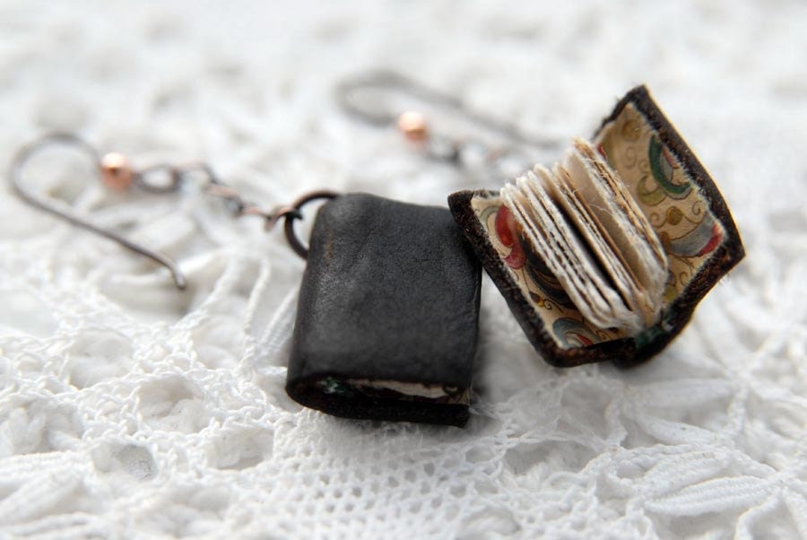 Whisper - Pair of Miniature Rustic Leather Books for the Ears with Tea Stained Pages
