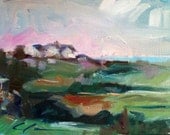 Painterly Blue Green Beach, Ocean Landscape, Coastal, Brown, Pink, Clouds, Carolina, Bald Head Island, Original Oil painting