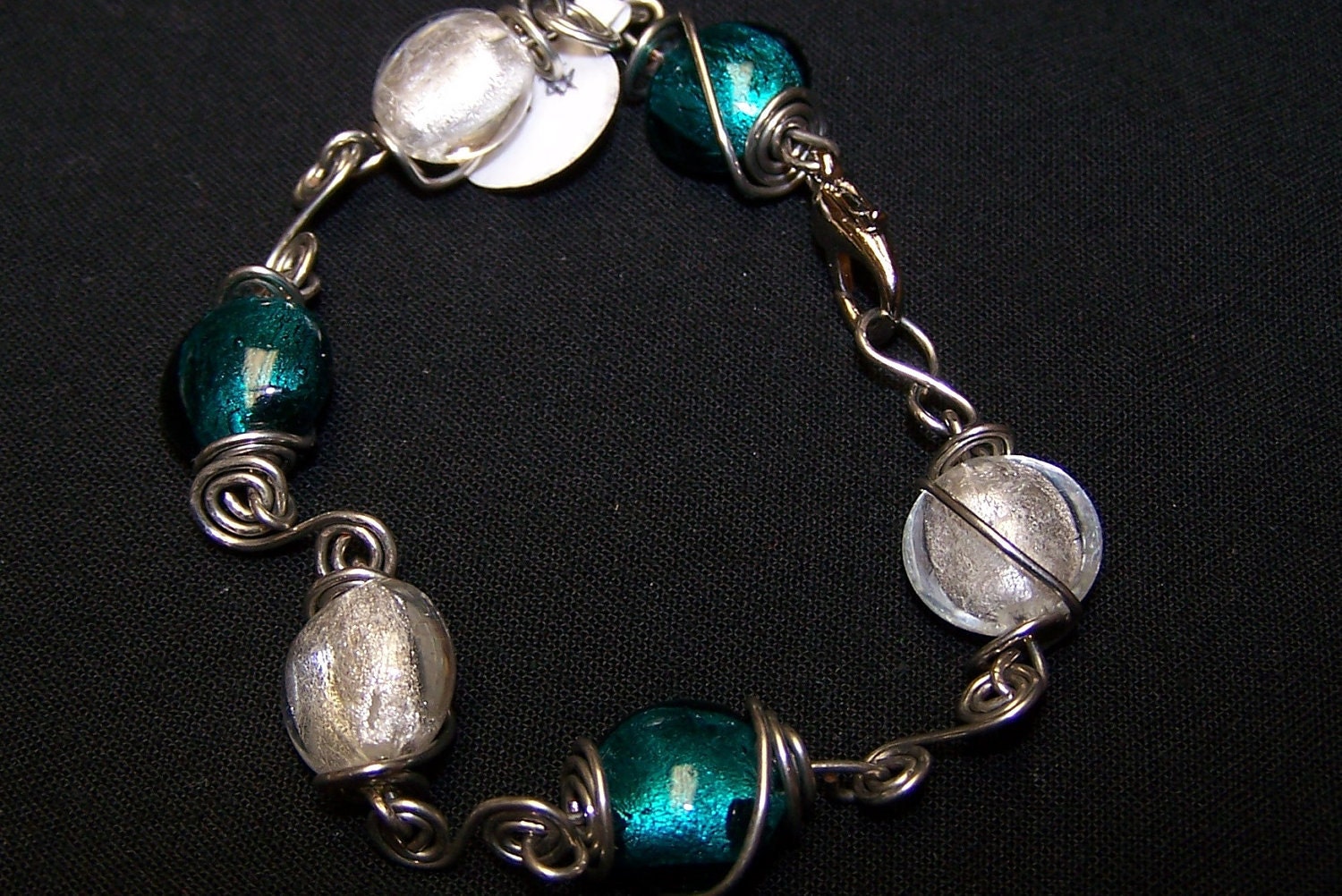 SALE - Green and White Wire Wrapped Bracelet