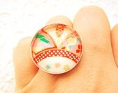 Japanese  Ring  Yuzen  Washi Chiyogami  Paper Ring Domed Glass