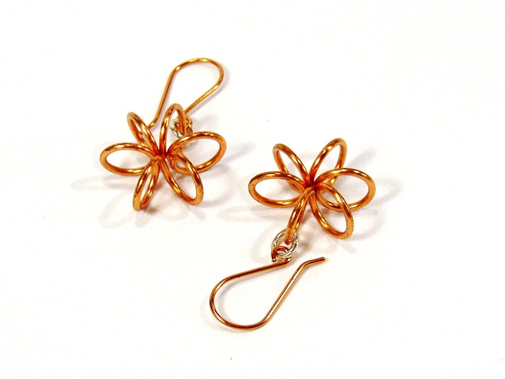 Copper Coil Earrings, Flower Earrings, Everyday Earrings