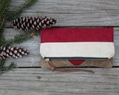pomegranate colorblocked  waxed canvas foldover clutch leather tie rustic wedding