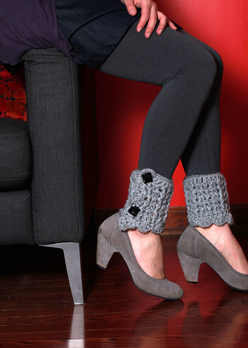 Silver Grey Gray Heather Black Button On Victorian Spats Sexy Retro Steampunk Anklewarmers Ballet Dance