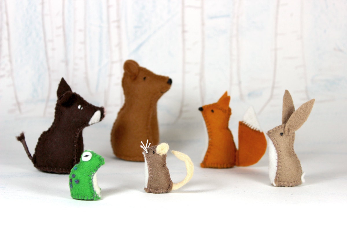 Little Felt Animal Set - Any Room For Me - Bear, Boar, Fox, Rabbit, Frog, Mouse - Natural Toys