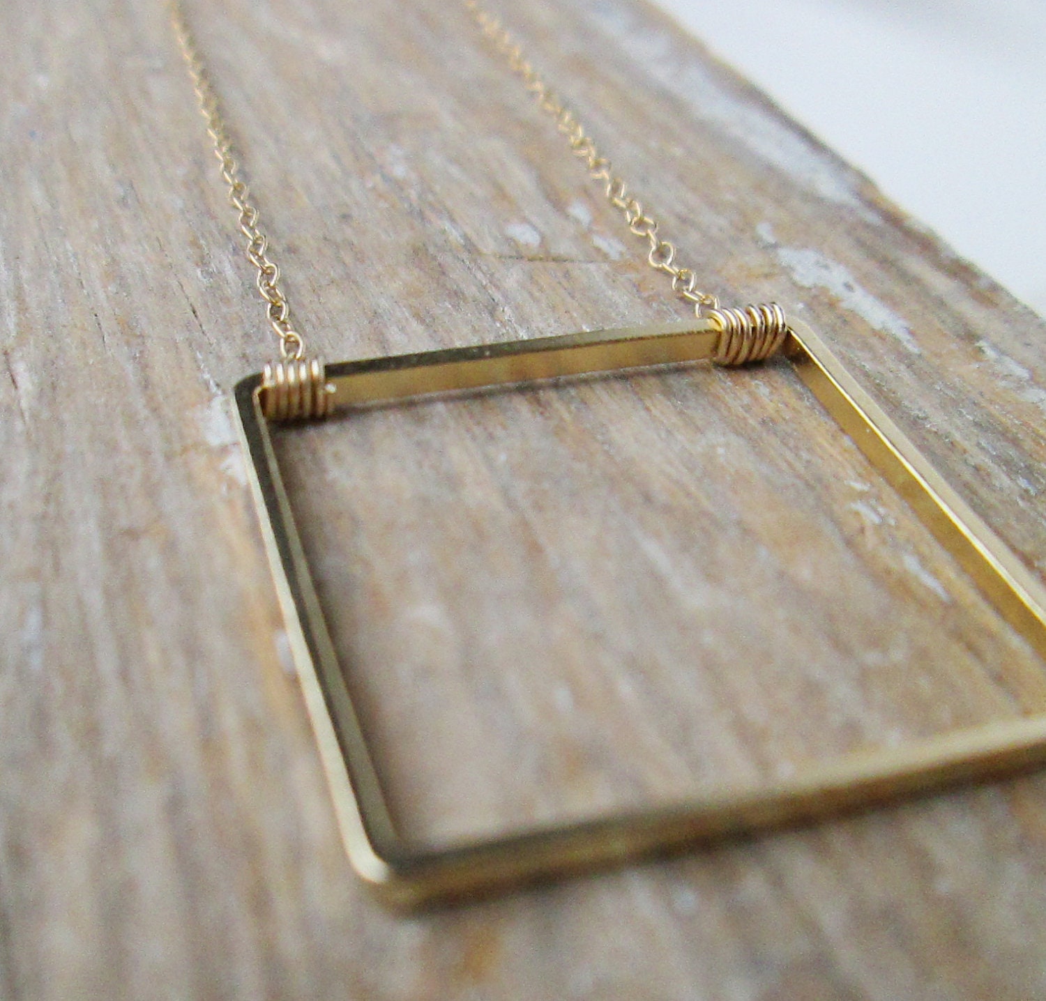 Simple Square. Gold.Geometric Necklace. Gold Fill Chain. Small. Minimalist. Square Frame.