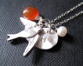 Custom initial necklace, silver bird necklace, Personalized bird charm, birthstone, gifts