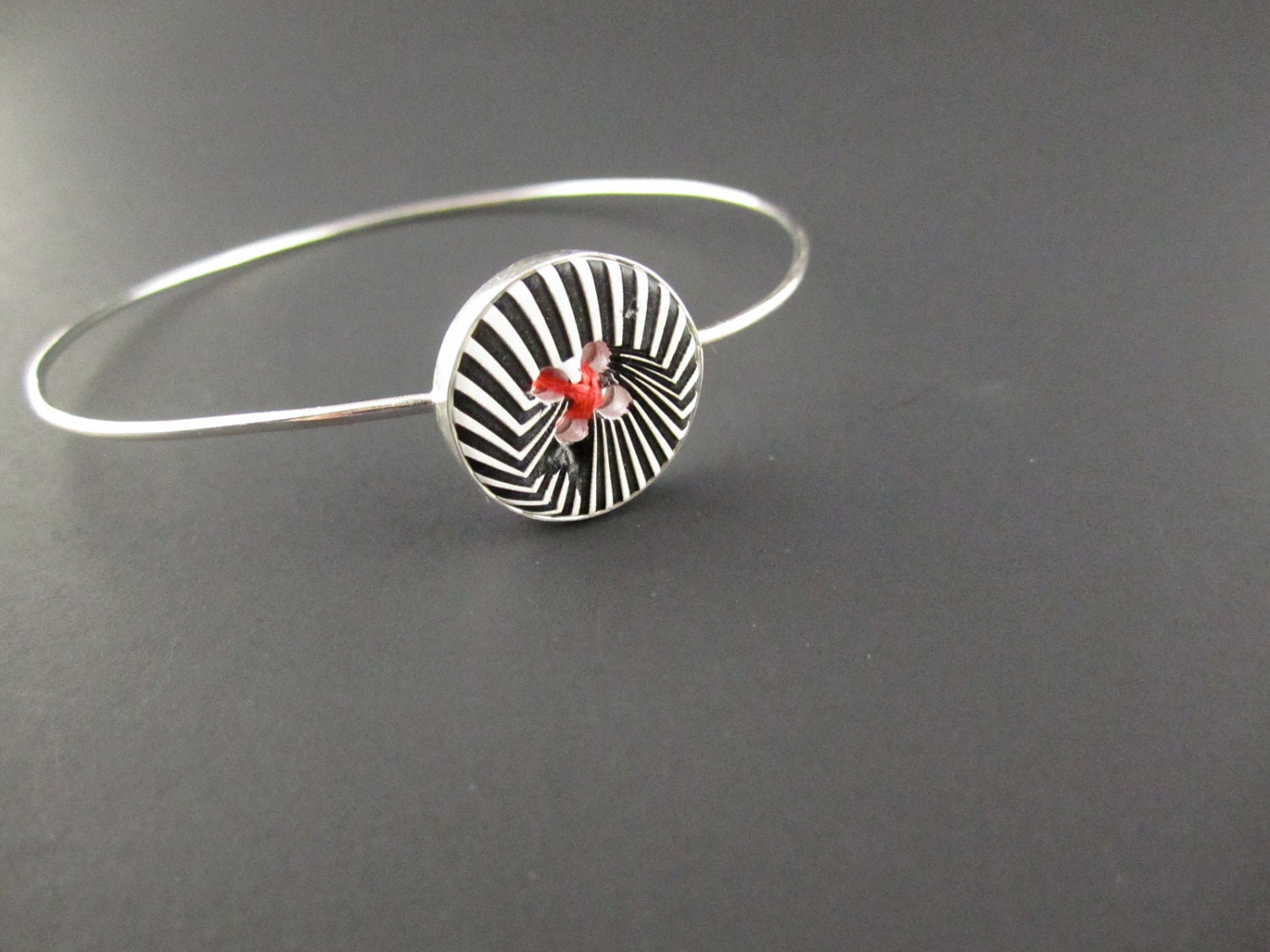 Black and White Button Bangle Bracelet