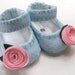 Baby Shoes Felt - True Blue with Pink Rosettes Wool Felt