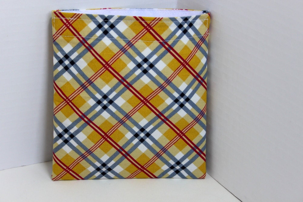 Reusable cloth sandwich bag- olive plaid