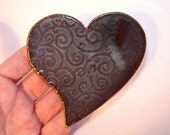 Heart Dish Spoon Rest Tea Bag Holder in Teal Blue with Swirl Design