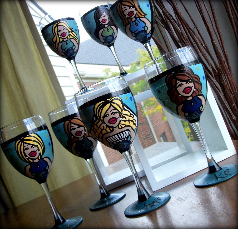 Bridal Party (4 glasses) Custom Hand Painted Wedding Glassware
