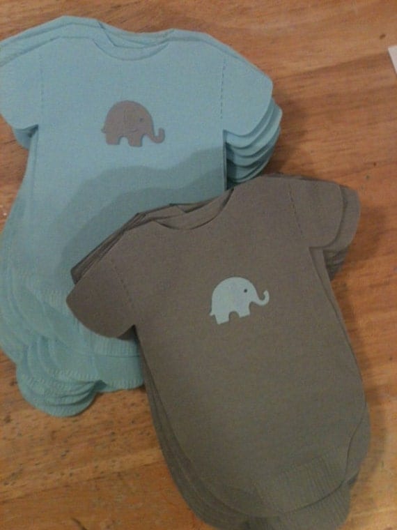Pack of 30 Gray and Blue (or any color) Baby shower onesie napkins or banner decoration. Each with adorable baby elephant. Il_570xn