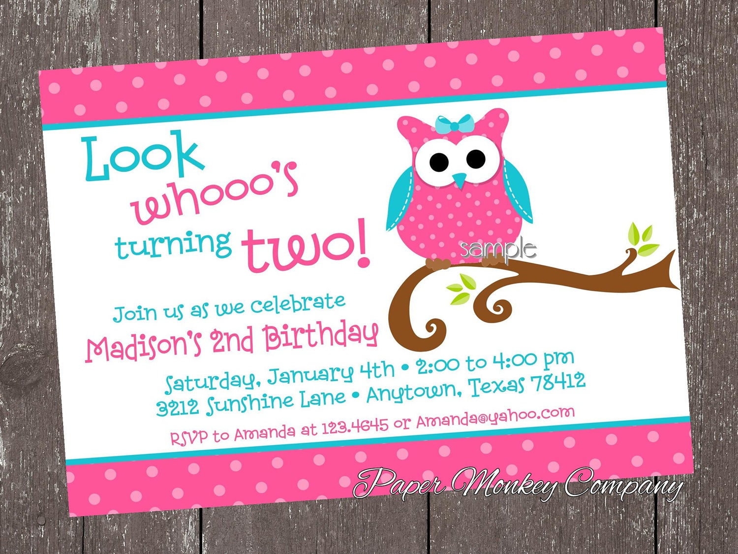 Pink and Teal Owl Birthday Invitations Il_570xn