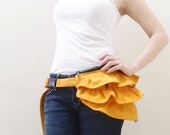 MAY Sale - Yellow Gathered Canvas Women's Fanny Pack, Hip Bag, Belt pouch, Handbag - Kinies Gathered Waist Purse