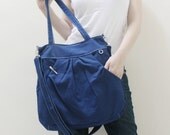 MAY Sale - Royal Blue Canvas Women Shoulder bag, Messenger, Tote, Everyday Purse, School bag, Handbag - Pleated Hoodie Bag
