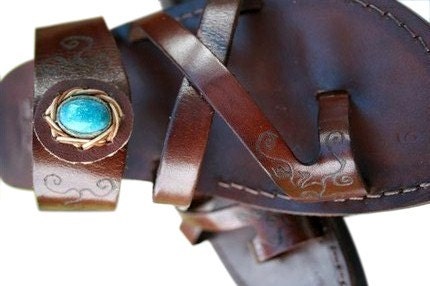 Dark Brown Decor Bath Leather Sandals