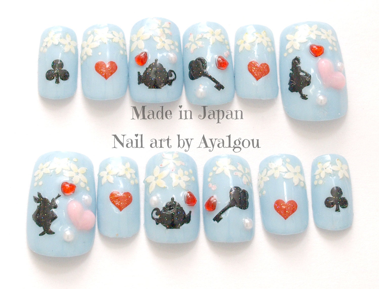 Kawaii nails, sweet lolita, fairy kei, gothic, alice in wonderland, 3D nails, Japanese nail art, pastel