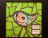 HIPPIE CHICK  - Whimsical Bird Art - Hippy Chick - Glass Mosaic Chick