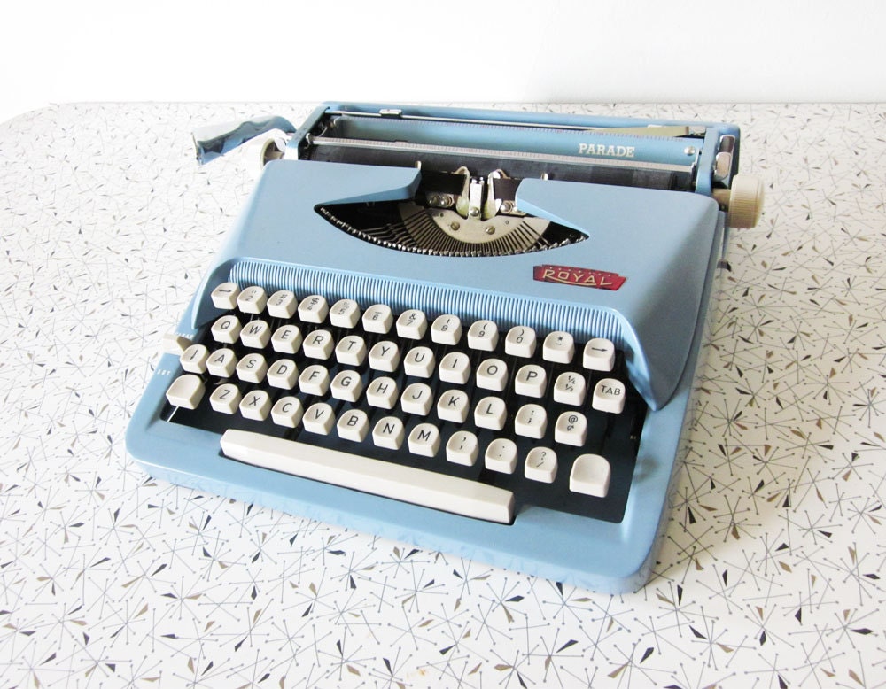 vintage Royal Parade typewriter / mid century baby blue manual portable typewriter with case