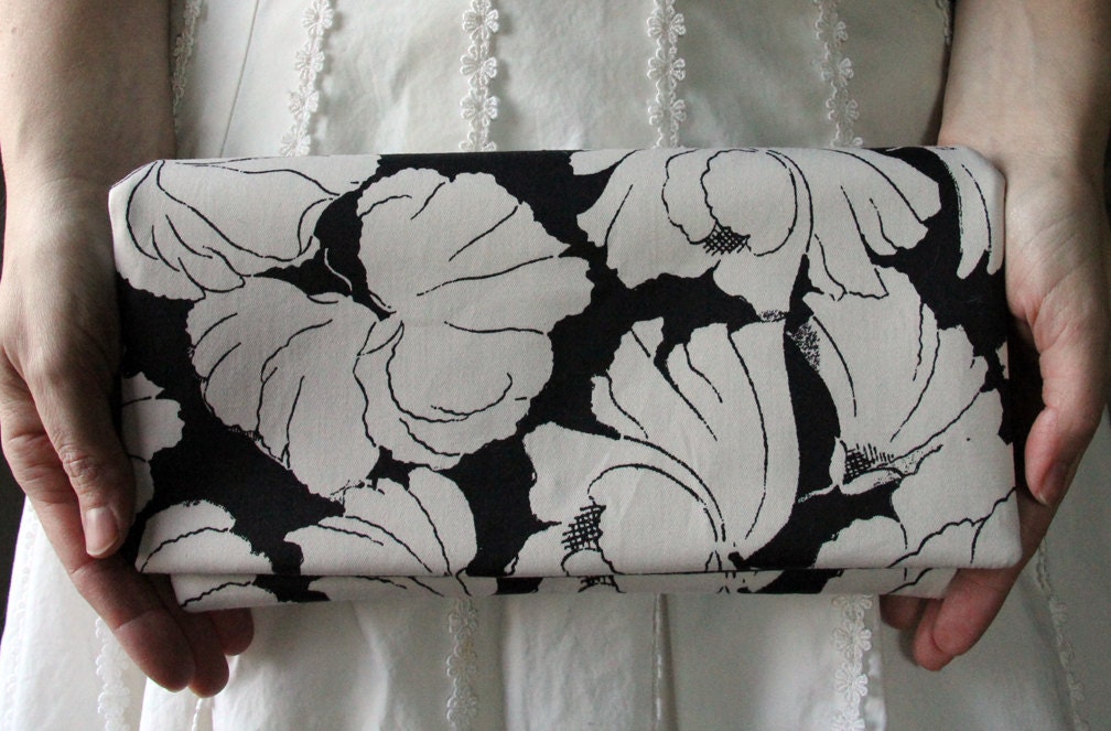 Small Black Purse, Black and White Peony Clutch, Black Clutch, Bridesmaid Clutch READY to SHIP