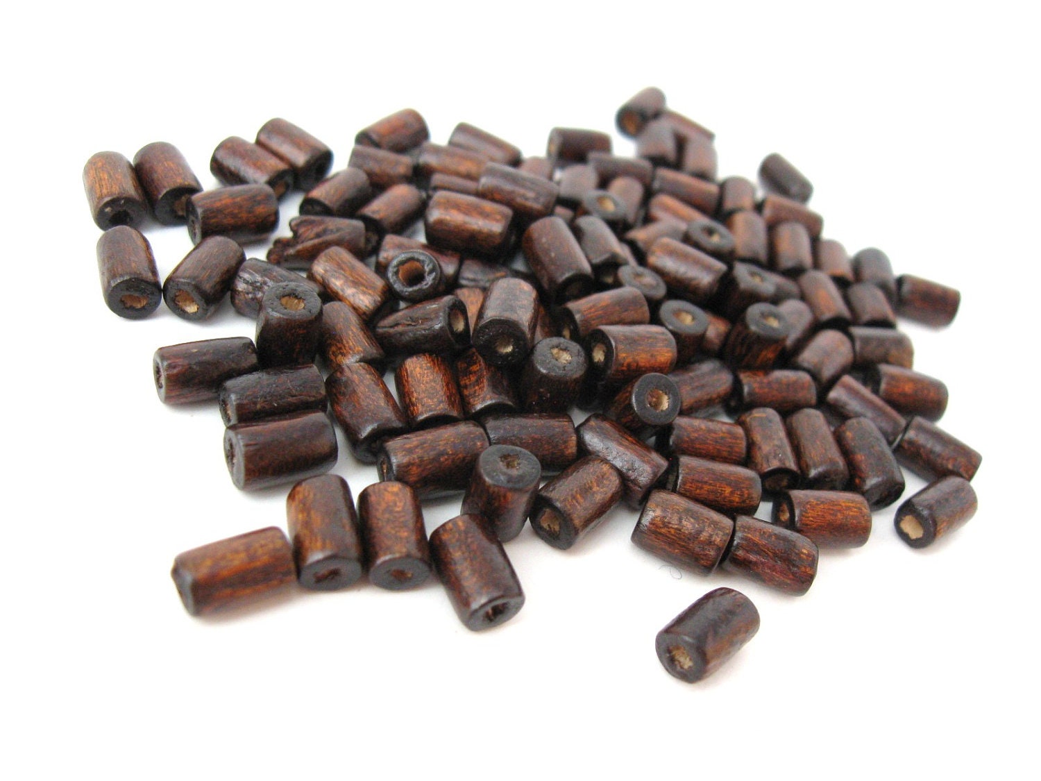 Wooden tube beads - Brown Tube Natural Wood Spacer Beads 8x4mm - 100pcs  (PB234)
