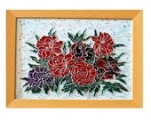 Glass painting - Red violet peony flowers - Decorative Glass Art