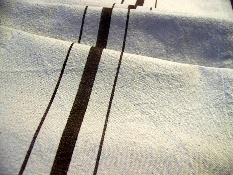 85" long grainsack table runner - espresso stripes- canvas - vintage style