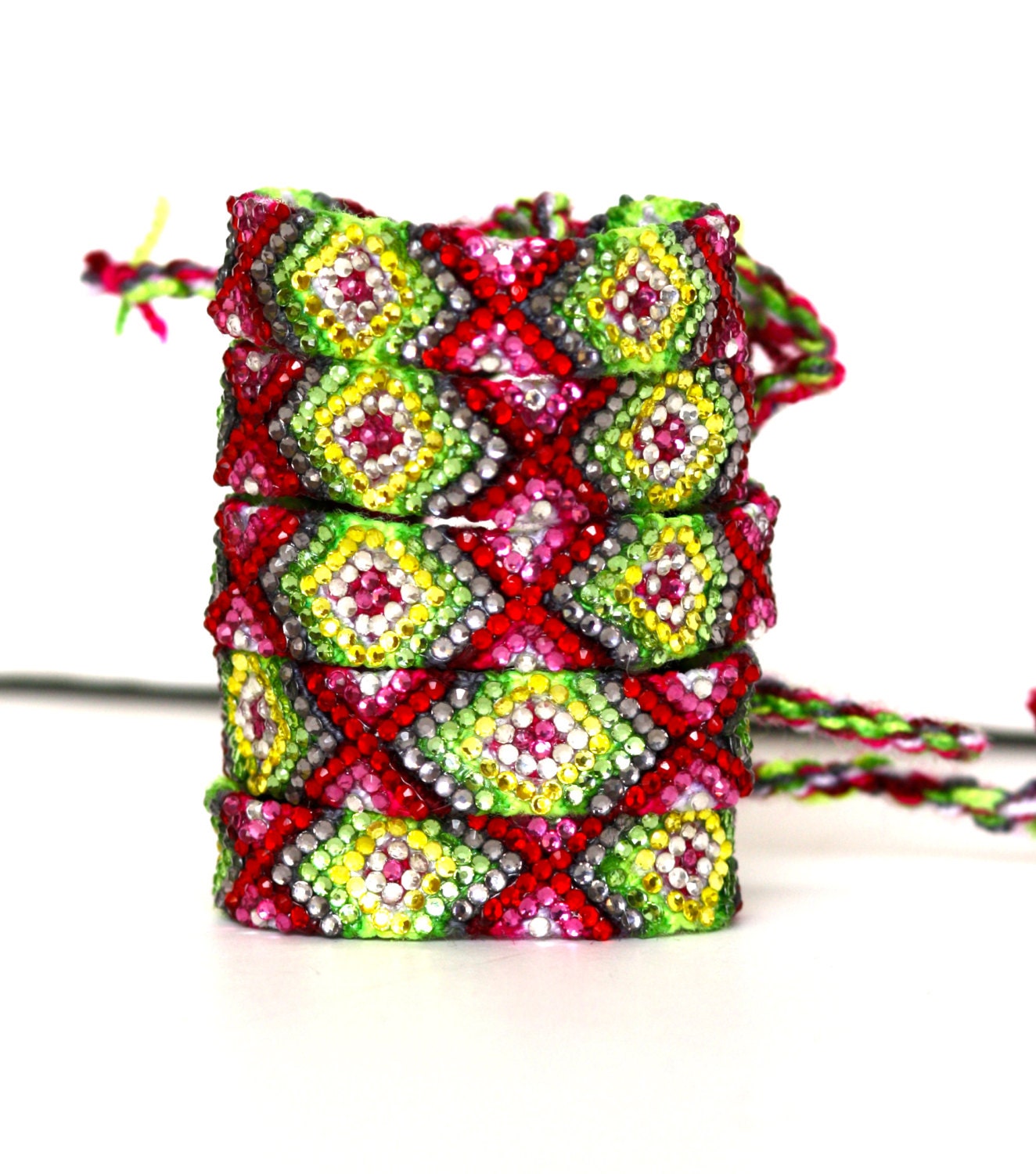 The Original Swarovski Crystal Friendship Bracelet- Tulip Design  (Red, Yellow, Green & Copper)