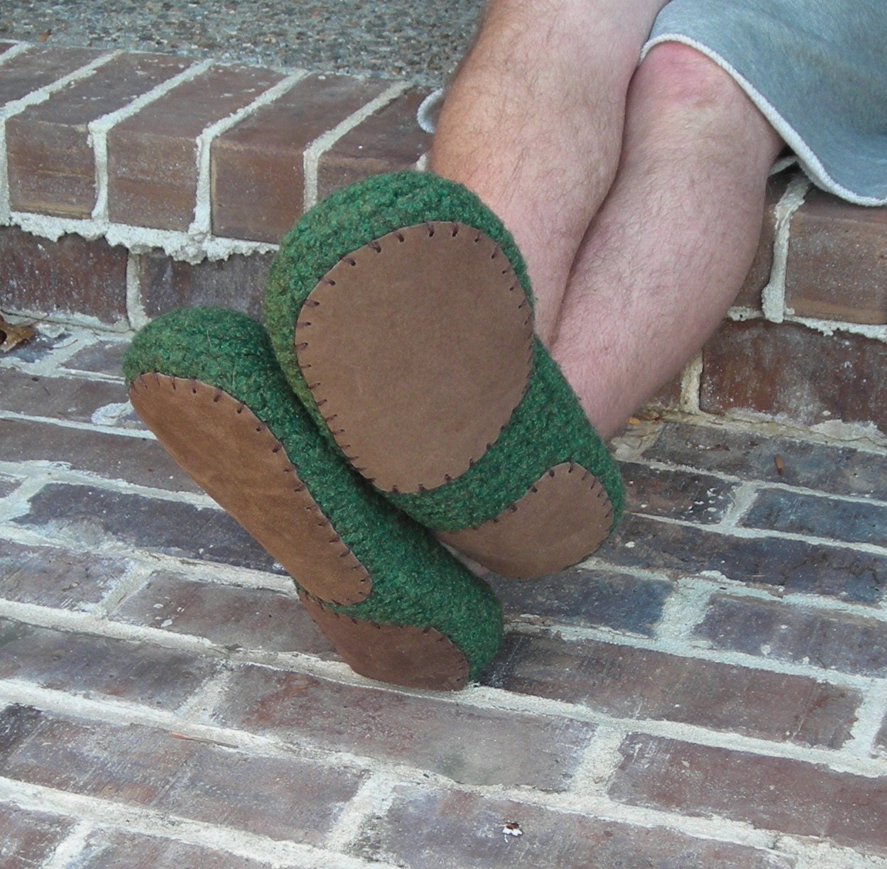 Leather slipper soles for men's slippers - knitting crochet felted slippers - brown leather soles - fits all men's sizes