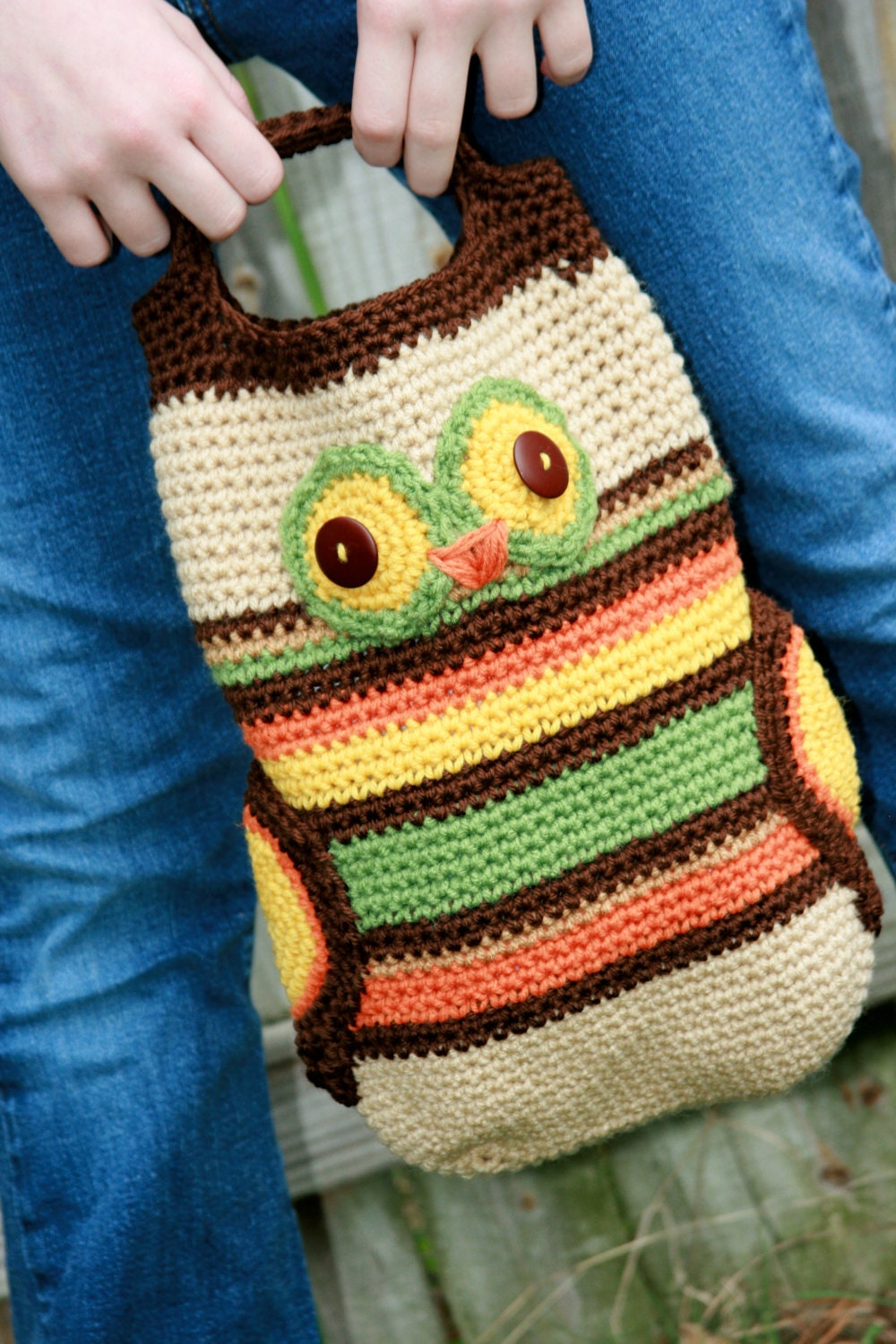 Owl tote bag crochet large purse  oversized carryall Custom colors available Mothers Day gift