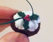 Christmas Pudding Ornament -- READY TO SHIP -- cute felt handmade sewn play food desserts tree decorations red green brown white