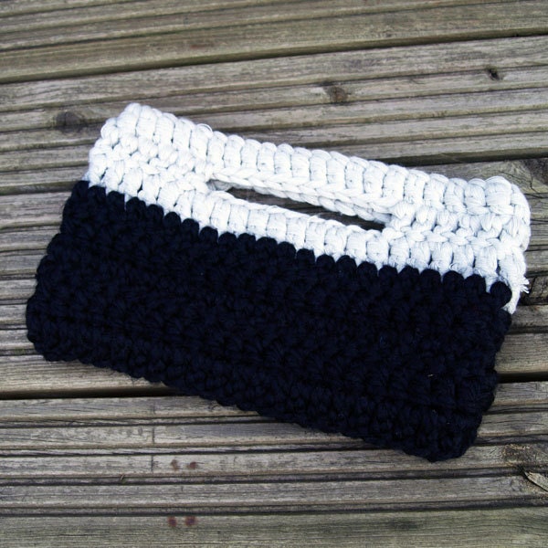 CLEARANCE Black and cream wool and cotton clutch bag