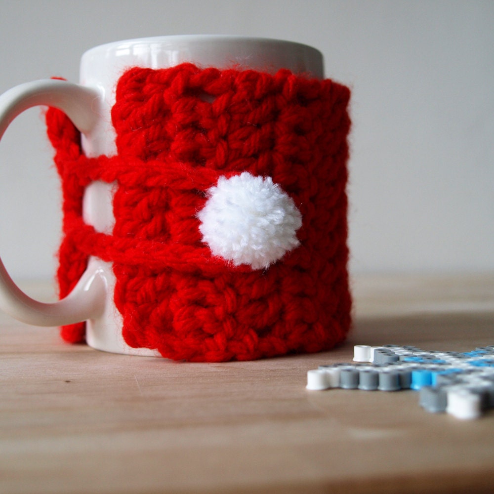 Crochet Santa Mug/Cup Cosy with Pom Pom Stocking Filler