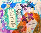 Red Haired Girl with a Whisper of Freedom Mixed Media Original Art and Faith and Words