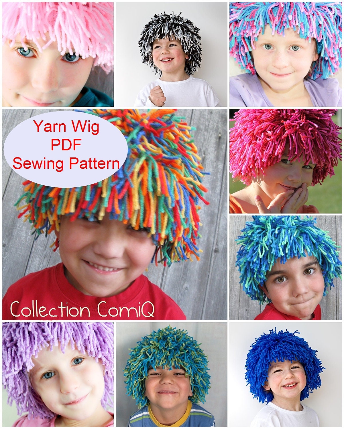 DIY Yarn Wig Sewing Pattern - Halloween costume wig tutorial PDF e pattern for children and adult
