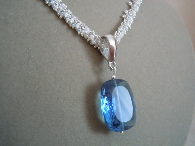 NEW Sea Sky -- One of a Kind -- London Blue Quartz and Freshwater Cluster Pearl Chain necklace