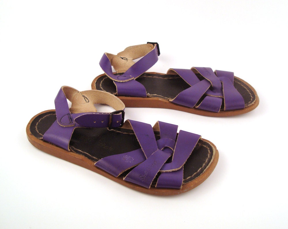 Purple Saltwater Sandals Kids Vintage 1980s Salt water Leather Sandals size 13