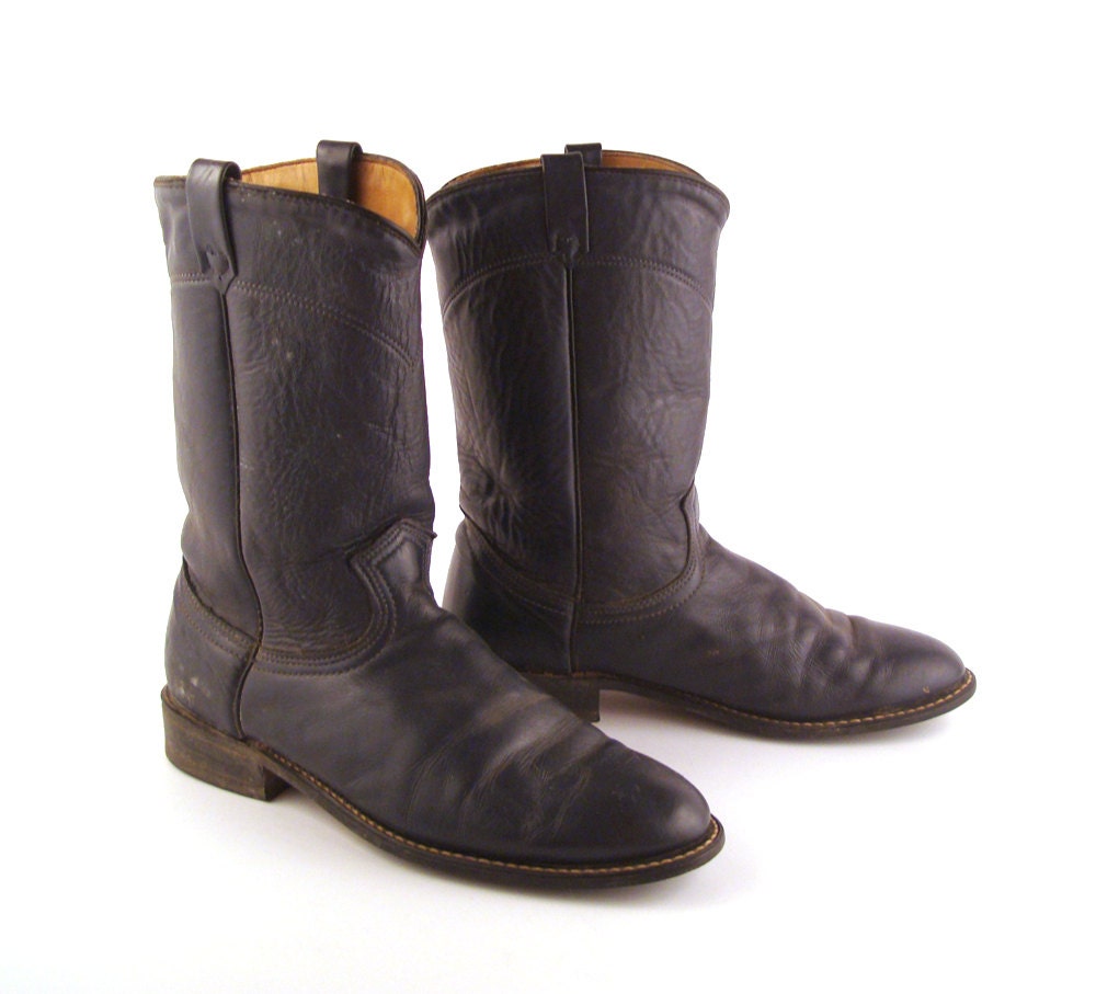 Cowboy Boots Vintage 1980s Blue Roper Leather Flat Women's 9