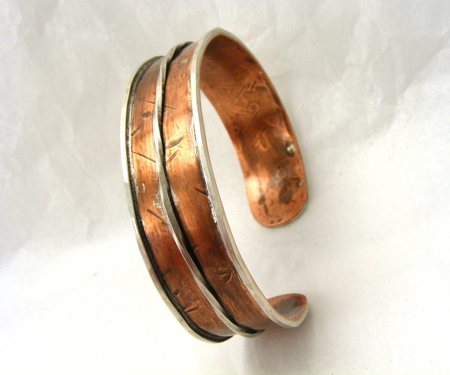 Copper, Sterling, Silver, Handmade, Bracelet, Cuff, Adjustable, Anniversary, Wedding, Birthday, Gift,