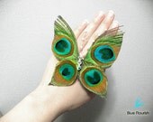 Peacock wedding butterfly feather fascinator peacock feather head piece hair clip Swarovski crystals