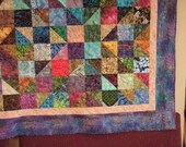 Scrappy Geometric Queen Quilt Batik Fractured Diamonds