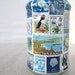 Stamp Lamp - upcycled glass jar tealight candle holder OOAK - blue