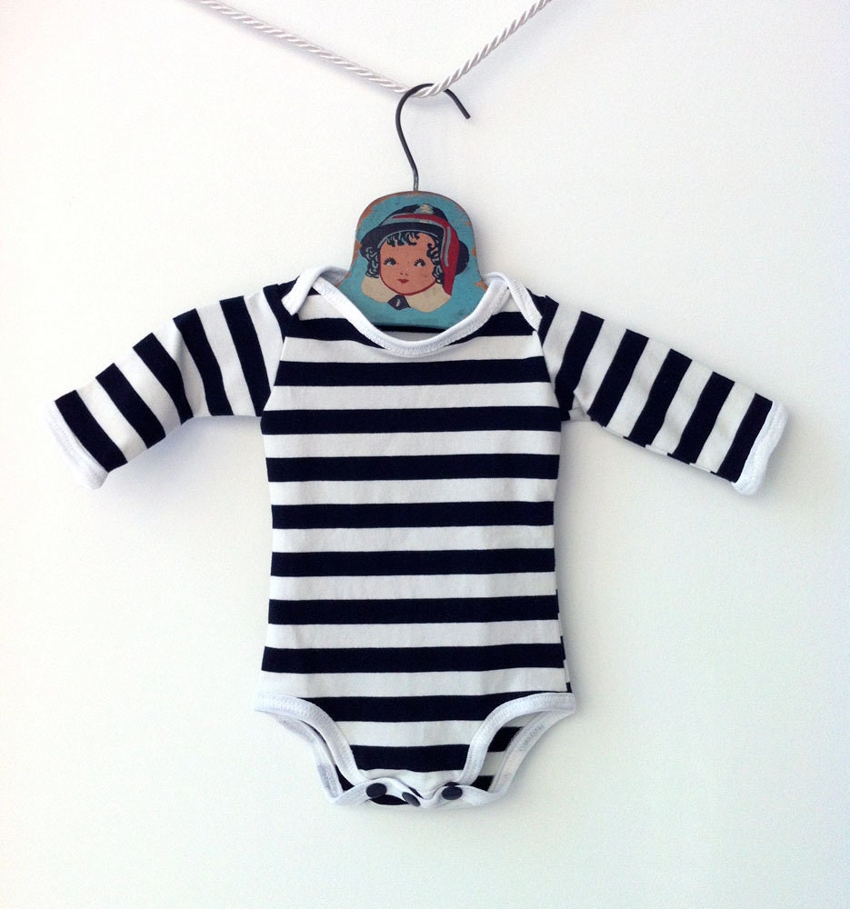 Baby Boy Unisex Striped Black and White Onesie Bodysuit - With Sleeves