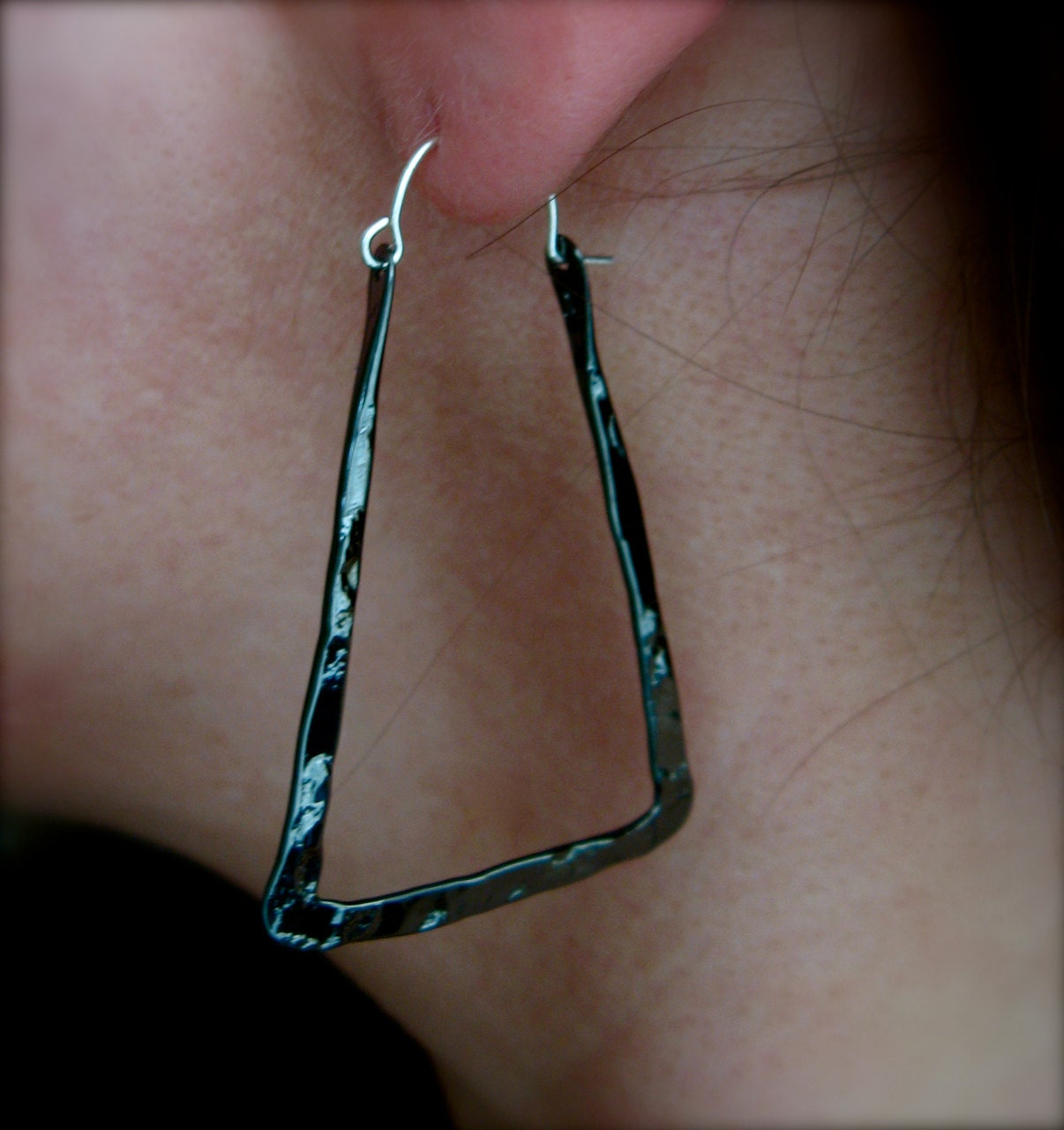 Small Rectangle Hoop Earrings - Plated in 14k gold, black gunmetal or sterling silver