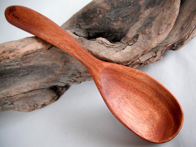 eco  left handed reclaimed KOA hand carved hardwood scoop/serving spoon