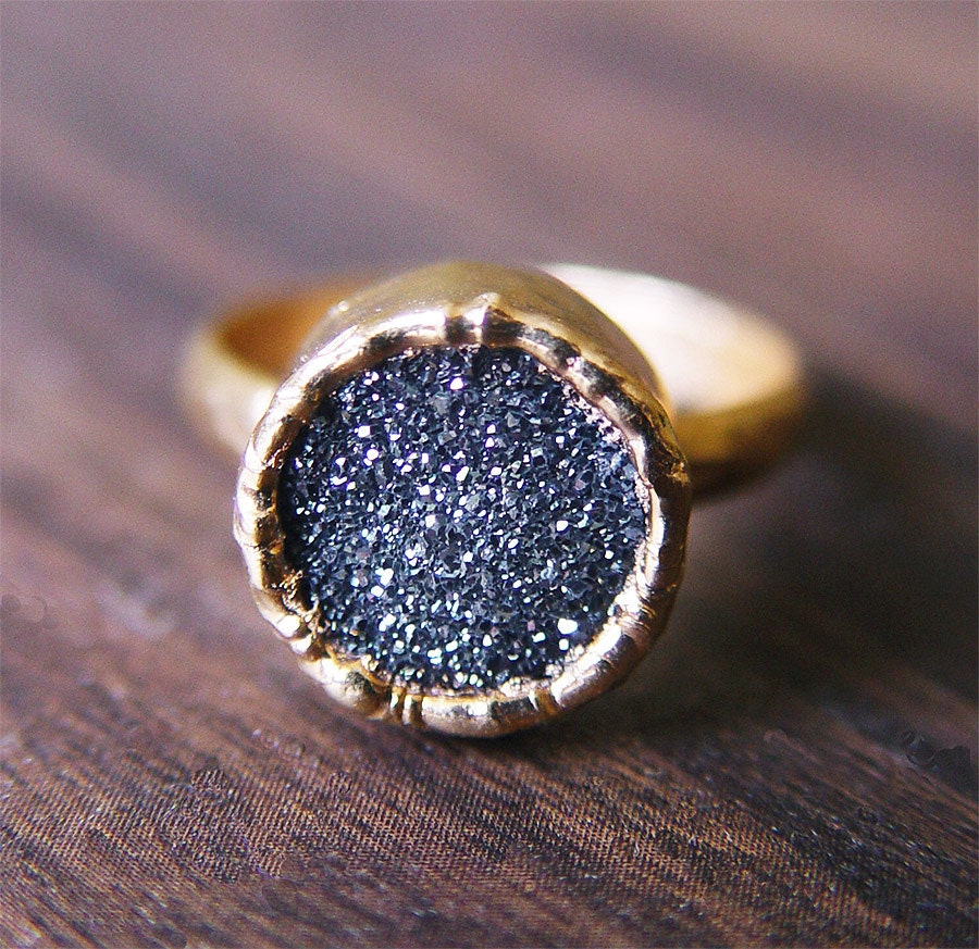 Black Druzy Gold Ring - friedasophie
