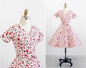 vintage 1950s roses dress / 50s dress / Pink and Red Roses Party Dress / vintage bridesmaid dress